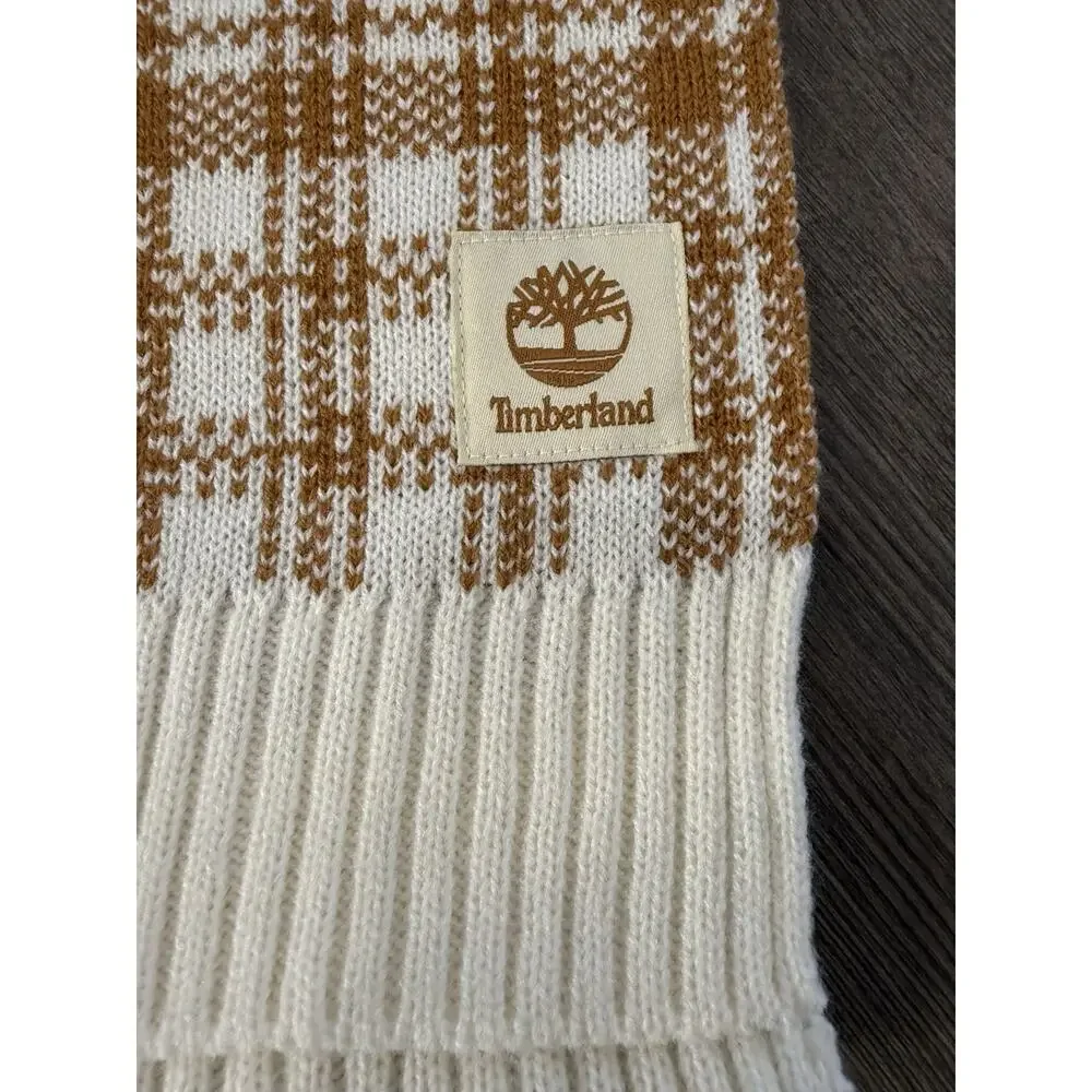 Timberland Scarf NWT Khaki Brown Cream Wheat Plaid Cozy Winter Gift $60 MSRP - Picture 2 of 6